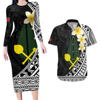 Alo Chiefdom Wallis and Futuna Personalized Couples Matching Long Sleeve Bodycon Dress and Hawaiian Shirt Frangipani Flowers Polynesian Pattern