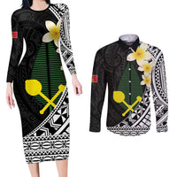 Alo Chiefdom Wallis and Futuna Personalized Couples Matching Long Sleeve Bodycon Dress and Long Sleeve Button Shirt Frangipani Flowers Polynesian Pattern