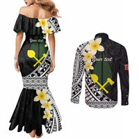 Alo Chiefdom Wallis and Futuna Personalized Couples Matching Mermaid Dress and Long Sleeve Button Shirt Frangipani Flowers Polynesian Pattern