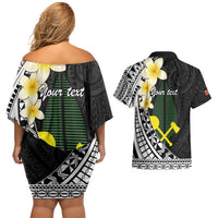Alo Chiefdom Wallis and Futuna Personalized Couples Matching Off Shoulder Short Dress and Hawaiian Shirt Frangipani Flowers Polynesian Pattern