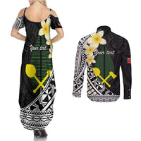 Alo Chiefdom Wallis and Futuna Personalized Couples Matching Summer Maxi Dress and Long Sleeve Button Shirt Frangipani Flowers Polynesian Pattern