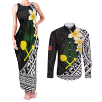 Alo Chiefdom Wallis and Futuna Personalized Couples Matching Tank Maxi Dress and Long Sleeve Button Shirt Frangipani Flowers Polynesian Pattern