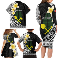 Alo Chiefdom Wallis and Futuna Personalized Family Matching Long Sleeve Bodycon Dress and Hawaiian Shirt Frangipani Flowers Polynesian Pattern