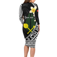 Alo Chiefdom Wallis and Futuna Personalized Family Matching Long Sleeve Bodycon Dress and Hawaiian Shirt Frangipani Flowers Polynesian Pattern