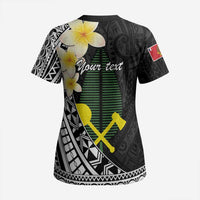 Alo Chiefdom Wallis and Futuna Personalized Scrub Top Frangipani Flowers Polynesian Pattern - Polynesian Pride