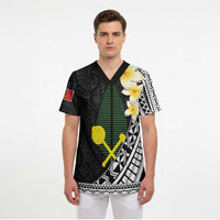 Alo Chiefdom Wallis and Futuna Personalized Scrub Top Frangipani Flowers Polynesian Pattern - Polynesian Pride