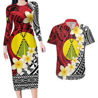 Sigave Chiefdom Wallis and Futuna Personalized Couples Matching Long Sleeve Bodycon Dress and Hawaiian Shirt Frangipani Flowers Polynesian Pattern