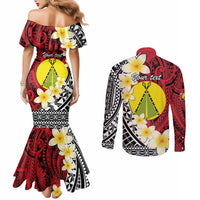 Sigave Chiefdom Wallis and Futuna Personalized Couples Matching Mermaid Dress and Long Sleeve Button Shirt Frangipani Flowers Polynesian Pattern