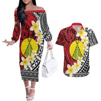 Sigave Chiefdom Wallis and Futuna Personalized Couples Matching Off The Shoulder Long Sleeve Dress and Hawaiian Shirt Frangipani Flowers Polynesian Pattern