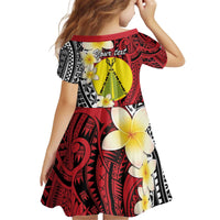 Sigave Chiefdom Wallis and Futuna Personalized Kid Short Sleeve Dress Frangipani Flowers Polynesian Pattern