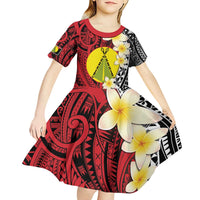 Sigave Chiefdom Wallis and Futuna Personalized Kid Short Sleeve Dress Frangipani Flowers Polynesian Pattern