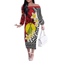 Sigave Chiefdom Wallis and Futuna Personalized Off The Shoulder Long Sleeve Dress Frangipani Flowers Polynesian Pattern
