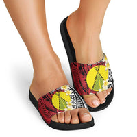 Sigave Chiefdom Wallis and Futuna Personalized Slide Sandals Frangipani Flowers Polynesian Pattern - Polynesian Pride
