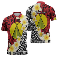 Sigave Chiefdom Wallis and Futuna Personalized Zipper Polo Shirt Frangipani Flowers Polynesian Pattern - Polynesian Pride