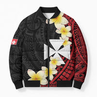 Uvea Chiefdom Wallis and Futuna Personalized Bomber Puffer Jacket Frangipani Flowers Polynesian Pattern - Polynesian Pride