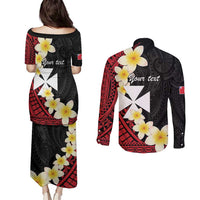 Uvea Chiefdom Wallis and Futuna Personalized Couples Matching Puletasi and Long Sleeve Button Shirt Frangipani Flowers Polynesian Pattern