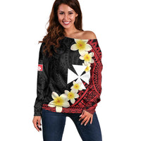 Uvea Chiefdom Wallis and Futuna Personalized Off Shoulder Sweater Frangipani Flowers Polynesian Pattern