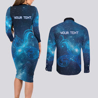 New Zealand Nurses RN Personalised Couples Matching Long Sleeve Bodycon Dress and Long Sleeve Button Shirt Galaxy Stethoscope Maori Motif LT9 - Polynesian Pride