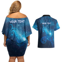 New Zealand Nurses RN Personalised Couples Matching Off Shoulder Short Dress and Hawaiian Shirt Galaxy Stethoscope Maori Motif LT9 - Polynesian Pride