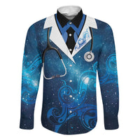 New Zealand Nurses RN Personalised Family Matching Off Shoulder Maxi Dress and Hawaiian Shirt Galaxy Stethoscope Maori Motif LT9 Dad's Shirt - Long Sleeve Galaxy - Polynesian Pride