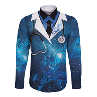 New Zealand Nurses RN Personalised Long Sleeve Button Shirt Galaxy Stethoscope Maori Motif
