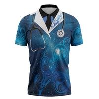 New Zealand Nurses RN Personalised Zipper Polo Shirt Galaxy Stethoscope Maori Motif
