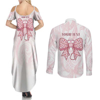 New Zealand Nurses RN Personalised Couples Matching Summer Maxi Dress and Long Sleeve Button Shirt Pink Stethoscope Coquette Bow Maori Motif LT9 - Polynesian Pride