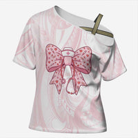 New Zealand Nurses RN Personalised Cross Shoulder Shirt Pink Stethoscope Coquette Bow Maori Motif