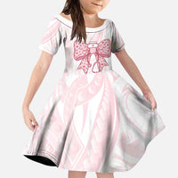 New Zealand Nurses RN Personalised Family Matching Tank Maxi Dress and Hawaiian Shirt Pink Stethoscope Coquette Bow Maori Motif LT9 Daughter's Dress Pink - Polynesian Pride