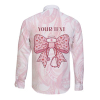 New Zealand Nurses RN Personalised Long Sleeve Button Shirt Pink Stethoscope Coquette Bow Maori Motif