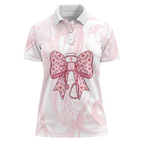New Zealand Nurses RN Personalised Women Polo Shirt Pink Stethoscope Coquette Bow Maori Motif