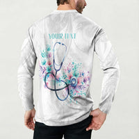 New Zealand Nurses RN Personalised Button Sweatshirt Stethoscope Floral Maori Motif