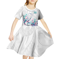 New Zealand Nurses RN Personalised Kid Short Sleeve Dress Stethoscope Floral Maori Motif