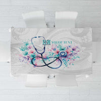 New Zealand Nurses RN Personalised Tablecloth Stethoscope Floral Maori Motif LT9 White - Polynesian Pride