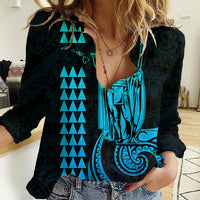 Custom Hawaii Women Casual Shirt King Kamehameha - Aqua LT9 Female Aqua - Polynesian Pride