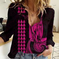 Custom Hawaii Women Casual Shirt King Kamehameha - Pink LT9 Female Pink - Polynesian Pride