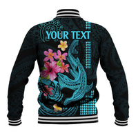 Custom Polynesian Baseball Jacket Hawaiian Warriors with Tribal Shark Tattoos - Blue LT9 - Polynesian Pride