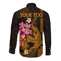 Custom Polynesian Long Sleeve Button Shirt Hawaiian Warriors with Tribal Shark Tattoos - Gold LT9 - Polynesian Pride