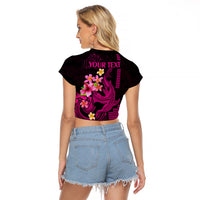 Custom Polynesian Raglan Cropped T Shirt Hawaiian Warriors with Tribal Shark Tattoos - Pink LT9 - Polynesian Pride