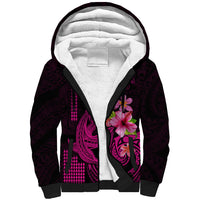 Custom Polynesian Sherpa Hoodie Hawaiian Warriors with Tribal Shark Tattoos - Pink LT9 Unisex Pink - Polynesian Pride