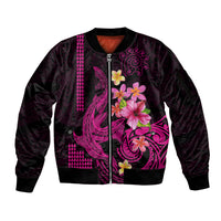 Custom Polynesian Sleeve Zip Bomber Jacket Hawaiian Warriors with Tribal Shark Tattoos - Pink LT9 Unisex Pink - Polynesian Pride
