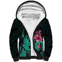 Custom Polynesian Sherpa Hoodie Hawaiian Warriors with Tribal Shark Tattoos - Turquoise LT9 Unisex Turquoise - Polynesian Pride