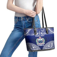 Personalised Samoa Coat Of Arms Leather Tote Bag With Polynesian Pattern Version