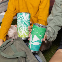 Polynesian Tribal Plumeria Tumbler Cup with Hawaii Kanaka Maoli Green Gradient Version