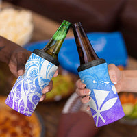 Polynesian Tribal Plumeria 4 in 1 Can Cooler Tumbler with Hawaii Kanaka Maoli Blue Gradient Version