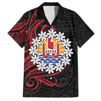 Tahitian Coat Of Arm and Tiare Flower Family Matching Off Shoulder Short Dress and Hawaiian Shirt Polynesian Tribal Tattoo