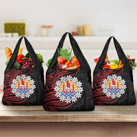 Tahitian Coat Of Arm and Tiare Flower Grocery Bag Polynesian Tribal Tattoo