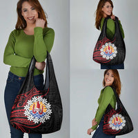 Tahitian Coat Of Arm and Tiare Flower Grocery Bag Polynesian Tribal Tattoo