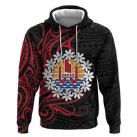 Tahitian Coat Of Arm and Tiare Flower Zip Hoodie Polynesian Tribal Tattoo LT9 Pullover Hoodie Black - Polynesian Pride