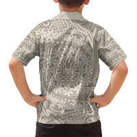 Tahitian Tiare Flower Family Matching Short Sleeve Bodycon Dress and Hawaiian Shirt Beige Polynesian Pattern LT9 - Polynesian Pride
